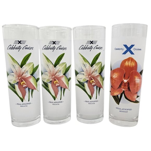 Celebrity Cruises Orchids Frosted High Ball Glasses Drink Recipe – Set of 4 - Picture 5 of 16